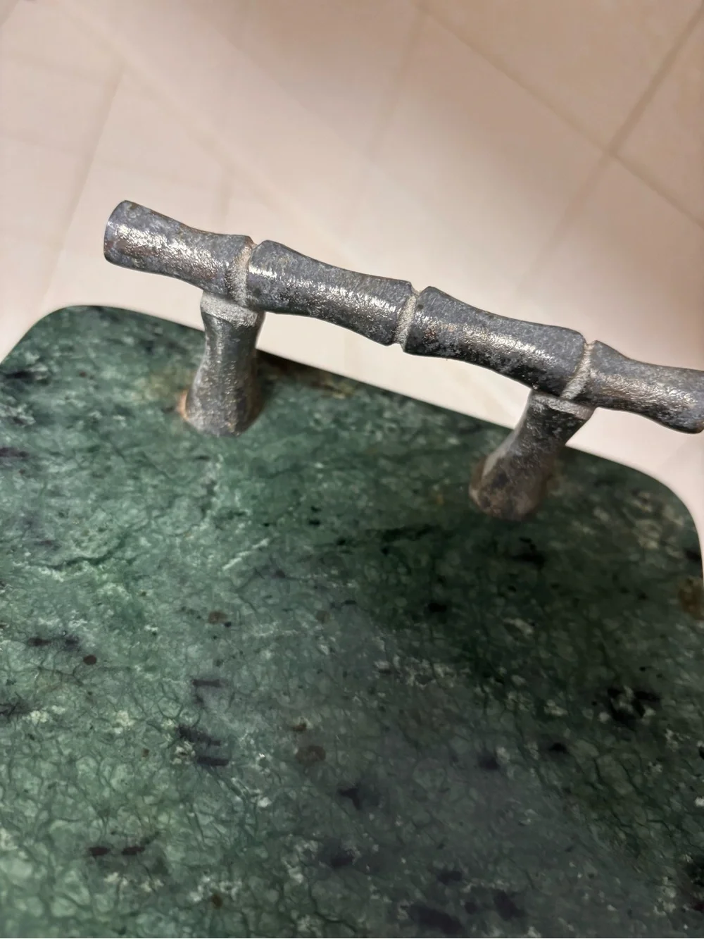 Green Marble Bath Tray with Metal Handles